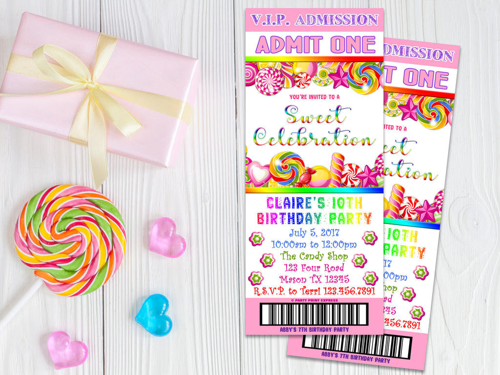 Pink Candyland Birthday Ticket Invitations