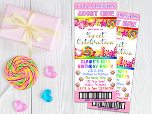 Pink Candyland Birthday Ticket Invitations