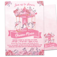 Pink Carousel Baby Shower Invitations