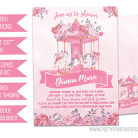 Pink Carousel Baby Shower Invitations