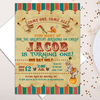 Vintage Circus Birthday Invitations Red & Blue