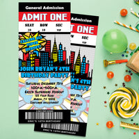 Superhero Birthday Admission Ticket Invitations