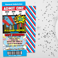 Comic Superhero Baby Shower Invitations