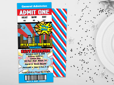 Comic Superhero Baby Shower Invitations