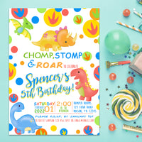 Stomp Chomp Roar  Boys Dinosaur Birthday Invitations