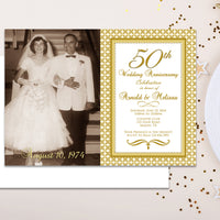Elegant Photo Gatsby 50th Wedding Anniversary Invitation Gold