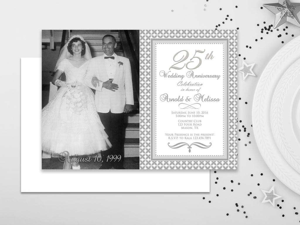 Elegant Photo Gatsby 25th Wedding Anniversary Invitation Silver Elegant Photo Gatsby 25th Wedding Anniversary Invitation Silver