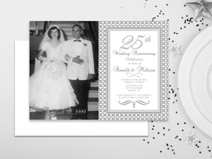 Elegant Photo Gatsby 25th Wedding Anniversary Invitation Silver