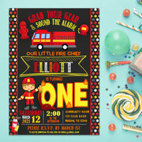 Chalk Firefighter Birthday Invitations ANY AGE