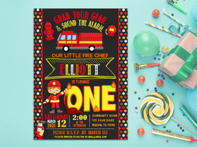 Chalk Firefighter Birthday Invitations ANY AGE