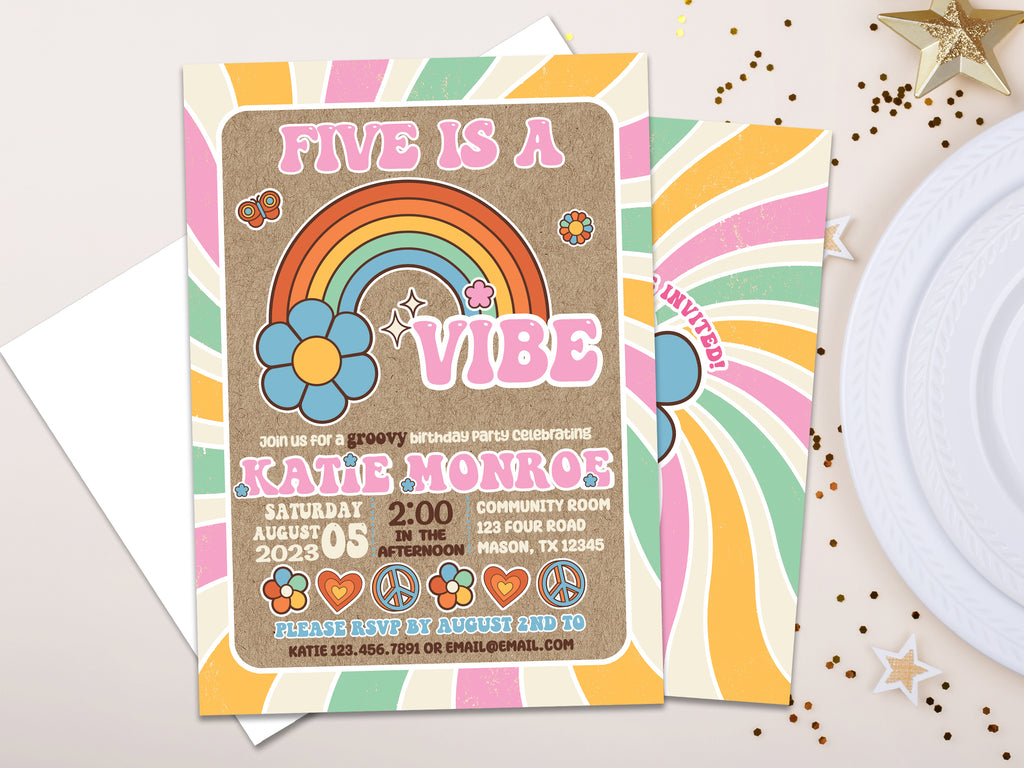 Five is a Vibe Groovy Birthday Invitations (ANY AGE)