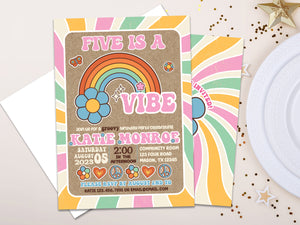 Five is a Vibe Groovy Birthday Invitations (ANY AGE)