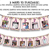 Pink Floral Womans Photo Birthday Banner