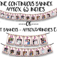 Pink Floral Womans Photo Birthday Banner