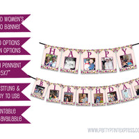 Pink Floral Womans Photo Birthday Banner