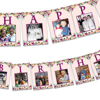 Pink Floral Womans Photo Birthday Banner