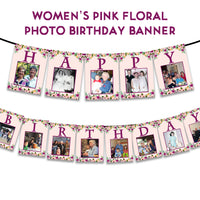 Pink Floral Womans Photo Birthday Banner