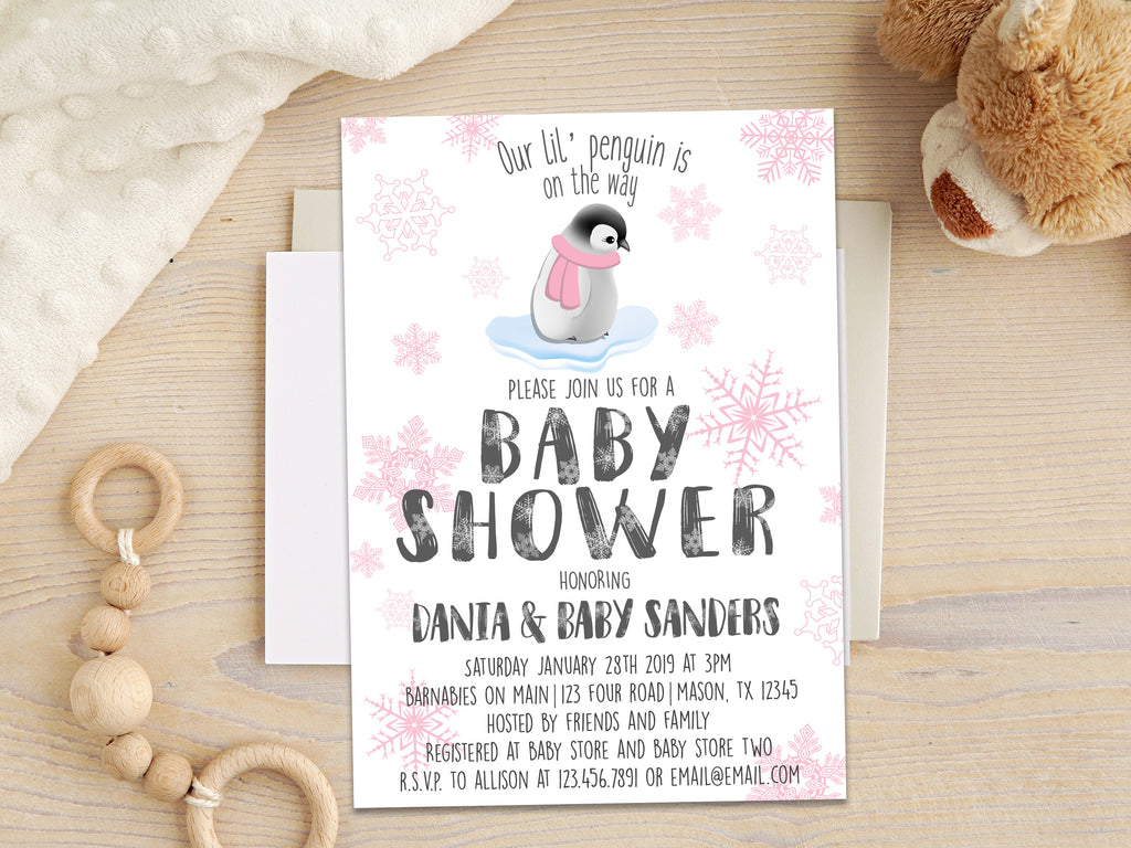 Girls Winter Baby Shower Invitations