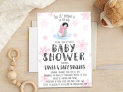 Pink Penguin Baby Shower Invitations Winter Girl