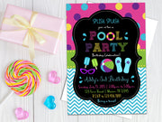 Girl's Pool Party Birthday Invitations