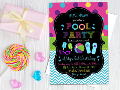 Girl's Pool Party Birthday Invitations