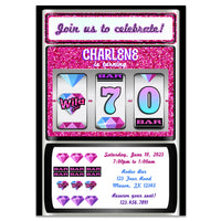Pink Glitter Diamond Slot Machine Birthday Invitations Adult
