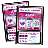 Pink Glitter Diamond Slot Machine Birthday Invitations Adult