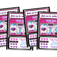 Pink Glitter Diamond Slot Machine Birthday Invitations Adult