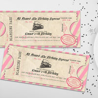 Pink Vintage Train Ticket Birthday Invitations