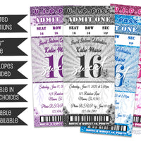 Sweet 16 Floral Glitter Admission Ticket Invitations