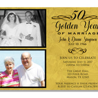 Golden Then & Now Photo 50th Wedding Anniversary Invitations