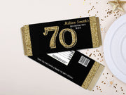 Gold Glitter & Black Birthday Candy Bar Wrapper