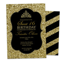 Black and Gold Glitter Sweet 16 Invitations