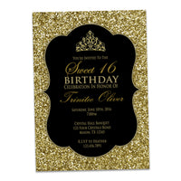 Black and Gold Glitter Sweet 16 Invitations