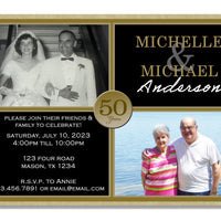 Black Gold Then & Now Photo 50th Anniversary Invitations