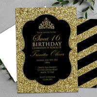 Black and Gold Glitter Sweet 16 Invitations