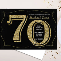 Gold Glitter 70th Birthday Invitation