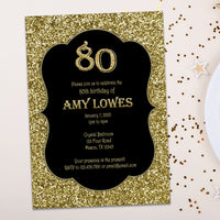 Black and Gold Adult Birthday Invitations - ANY AGE