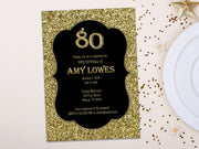 Black and Gold Adult Birthday Invitations - ANY AGE