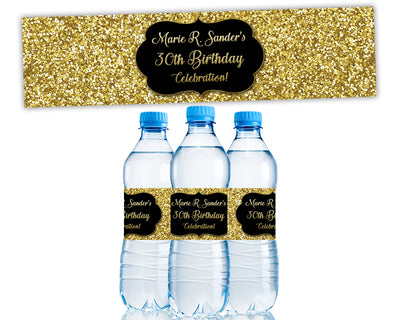 Gold Glitter Water Bottle Labels