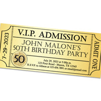 Gold Ticket Birthday Invitations Adult