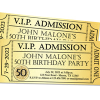 Gold Ticket Birthday Invitations Adult