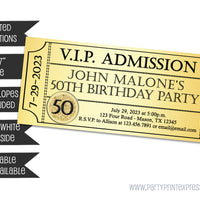 Gold Ticket Birthday Invitations Adult