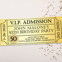 Gold Ticket Birthday Invitations Adult