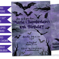 Goth Bat Girl Nevermore Birthday Invitations