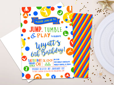 Jump Tumble Play Gymnastics Birthday Invitations