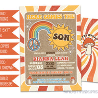 Here Comes The Son Baby Shower Invitations Retro Groovy