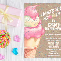 Ice Cream Birthday Invitations Kraft