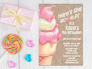 Ice Cream Birthday Invitations Kraft