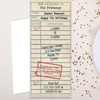 Vintage Library Card Birthday Invitations